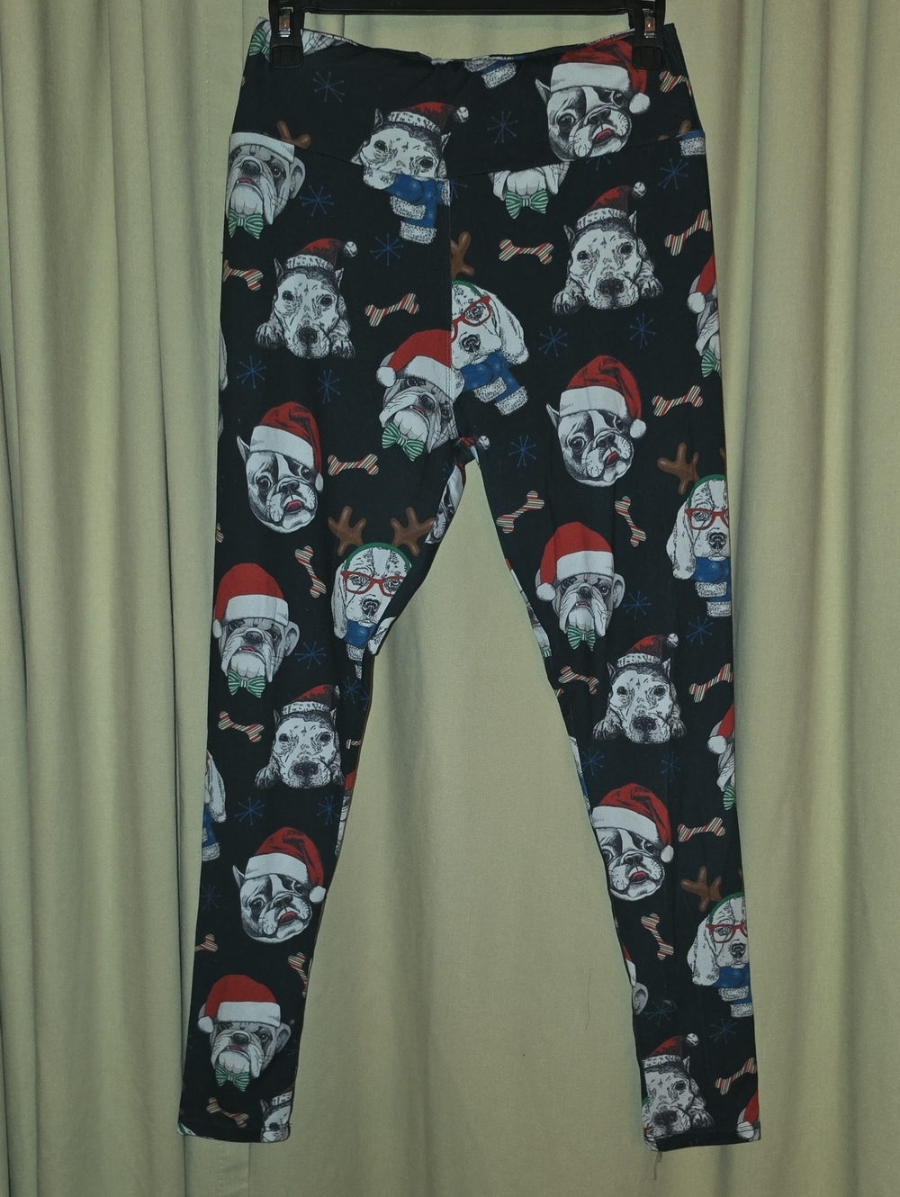 Holiday Cristmas Dog Print Black Women's Leggings Boston Frenchie